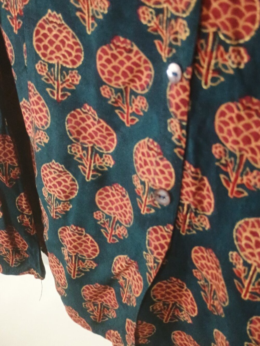 Nalli 4XL Green Rust Floral Block Print Button Front Boho Tunic Blouse - Picture 5 of 7
